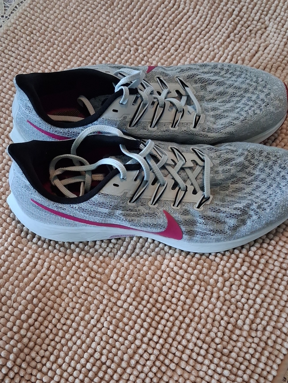 Nike Gray Athletic Running Shoes with Pink Swoosh